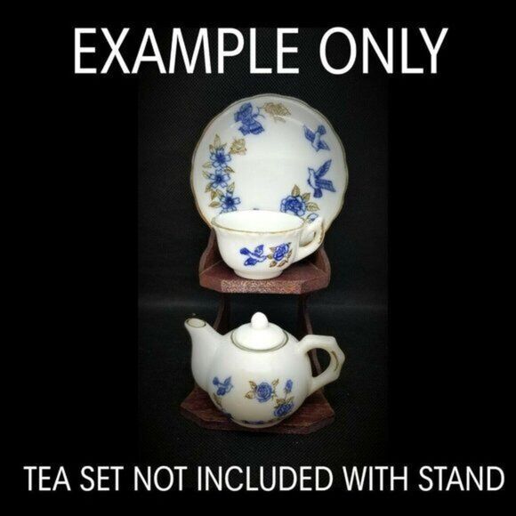 Display Stand For Miniature Tea Set Teapot, Cup, Saucer, lightt brown plastic - Picture 2 of 2